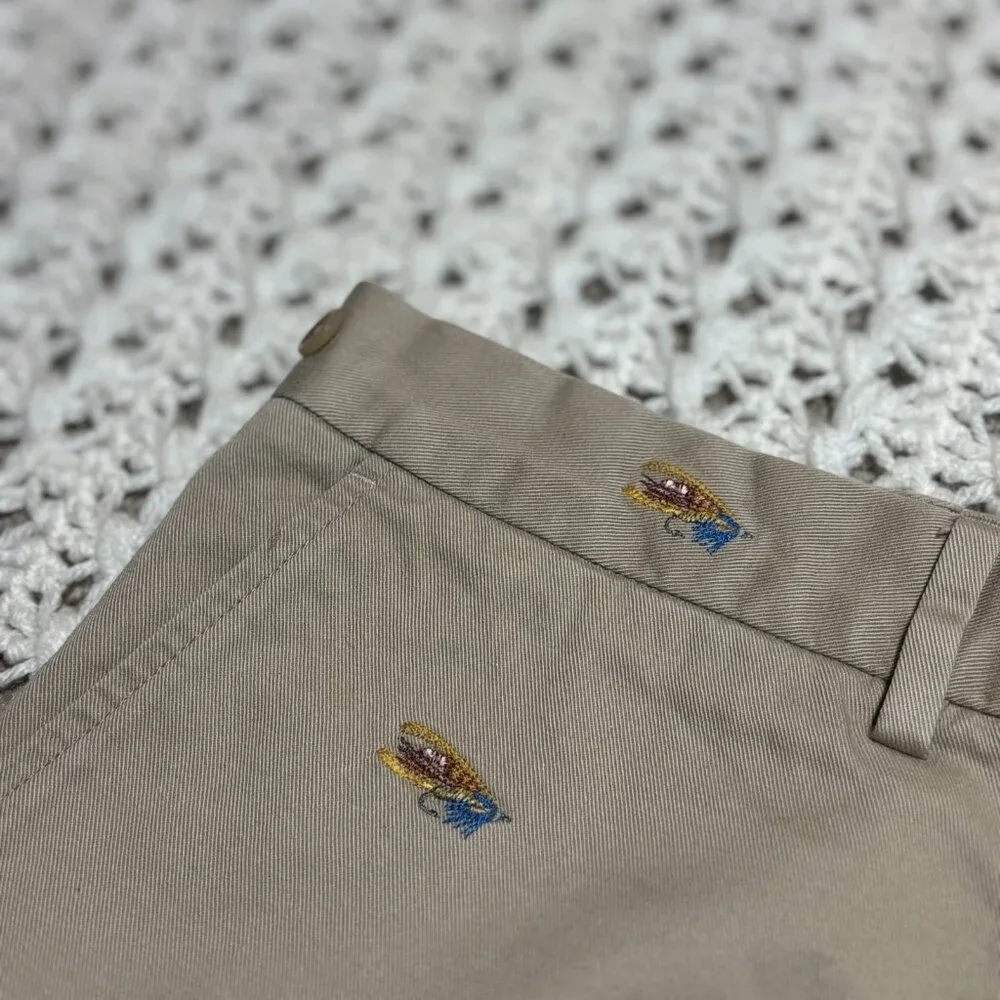 VTG Polo Ralph Lauren Chino Pants Khaki Stretch Flyfish Embroidered Mens Sz 38R‎